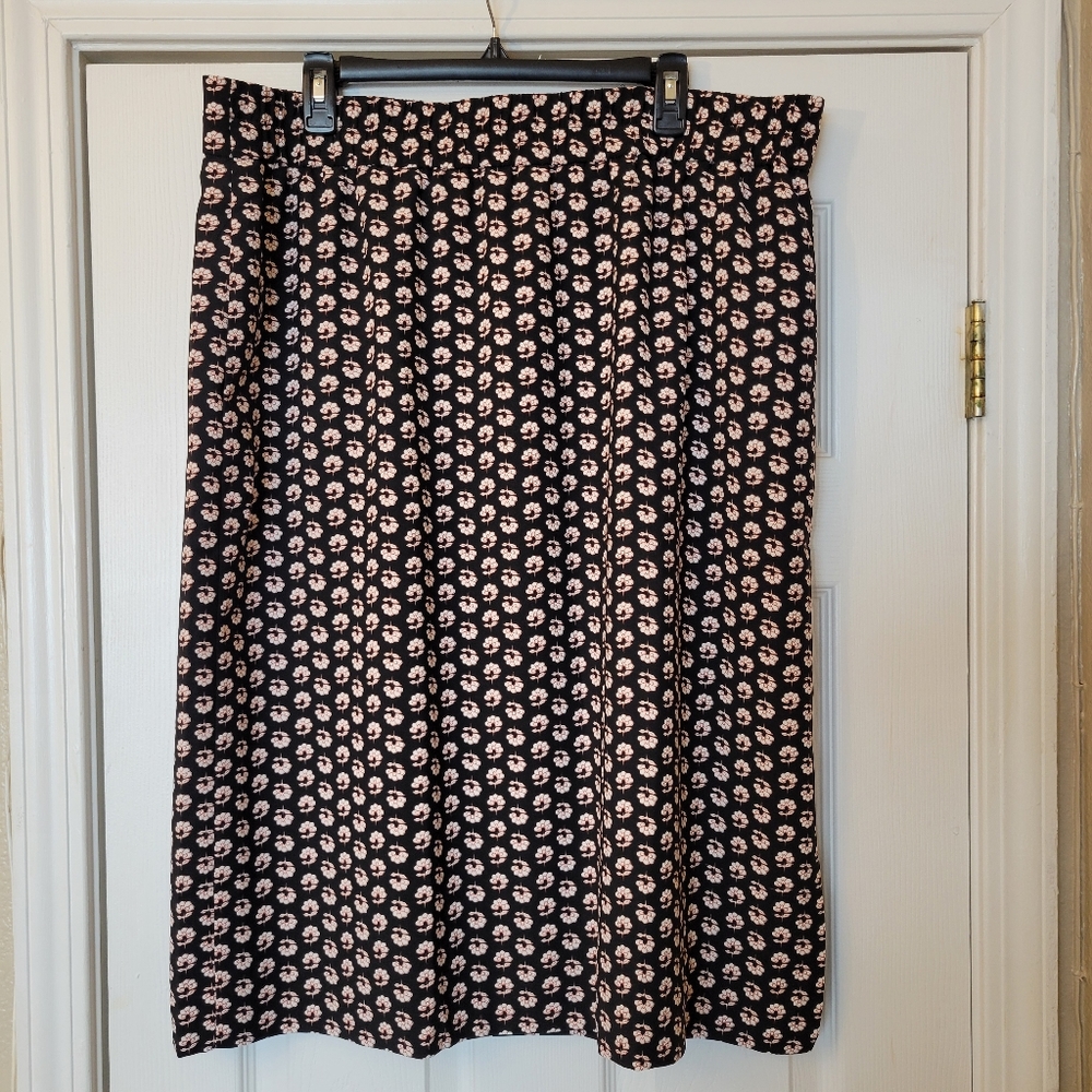 J. Crew Black and Pink Floral Midi Skirt